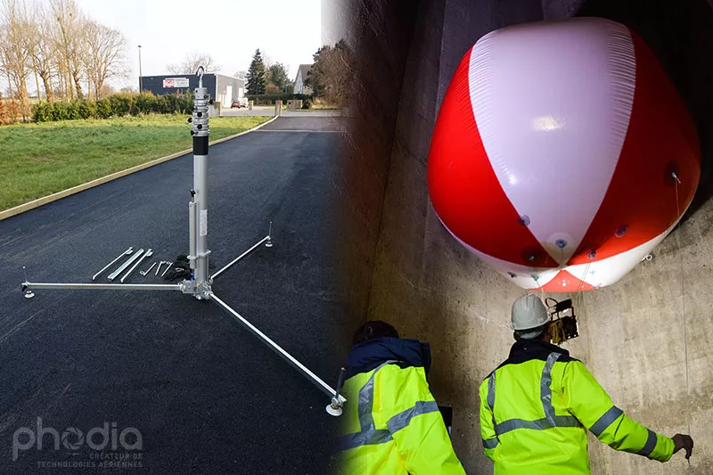 mât télescopique aluminium et ballon de 2.2 m pour prise de vue aérienne